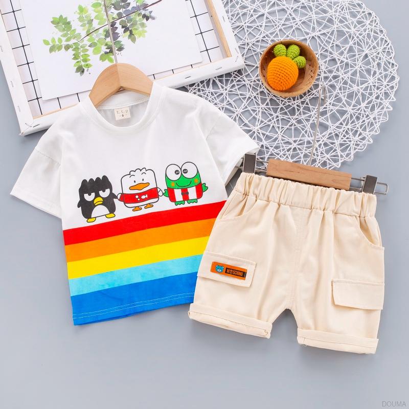 Bộ áo thun in họa tiết hoạt hình và quần đùi cho bé trai