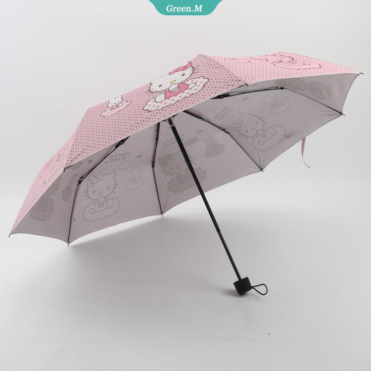 SANRIO Dù Vải Mini Tay Cầm Dài Gấp Được In Hình Hello Kitty Màu Hồng Dễ Thương Dùng Làm Quà Tặng Cho Bé Gái