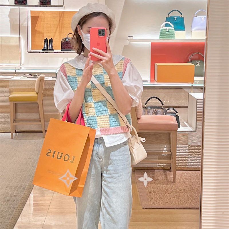 Áo Dệt Kim Sát Nách Sọc Ca Rô Phối Màu Tương Phản Cá Tính Thời Trang Hàn Quốc Cho Nữ