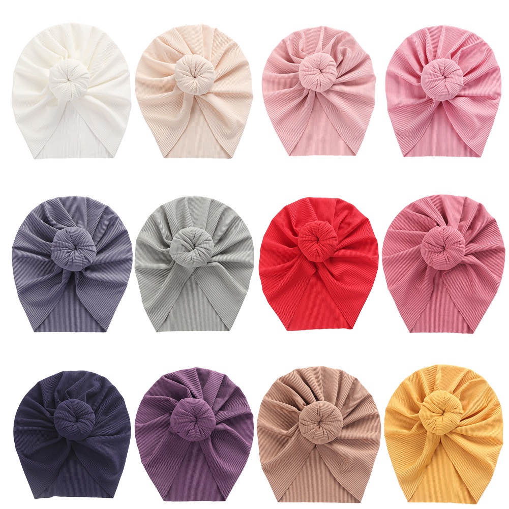1 Mũ Beanie Sọc Mỏng Màu Trơn Thắt Nút Cho Bé Trai Bé Gái Sơ Sinh