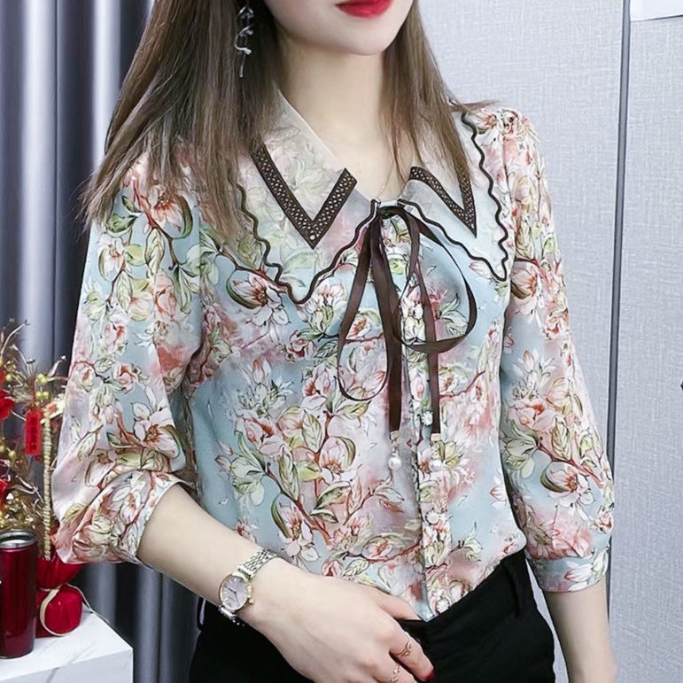 Áo sơ mi chiffon ống tay tấc phong cách Hàn Quốc dáng đứng rộng rãi và thời trang cho nữ