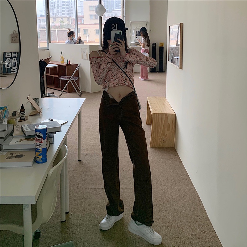 Xiaozhainv Quần Jean Nữ Ống Rộng Lưng Cao Phong Cách Vintage Hàn Quốc | BigBuy360 - bigbuy360.vn