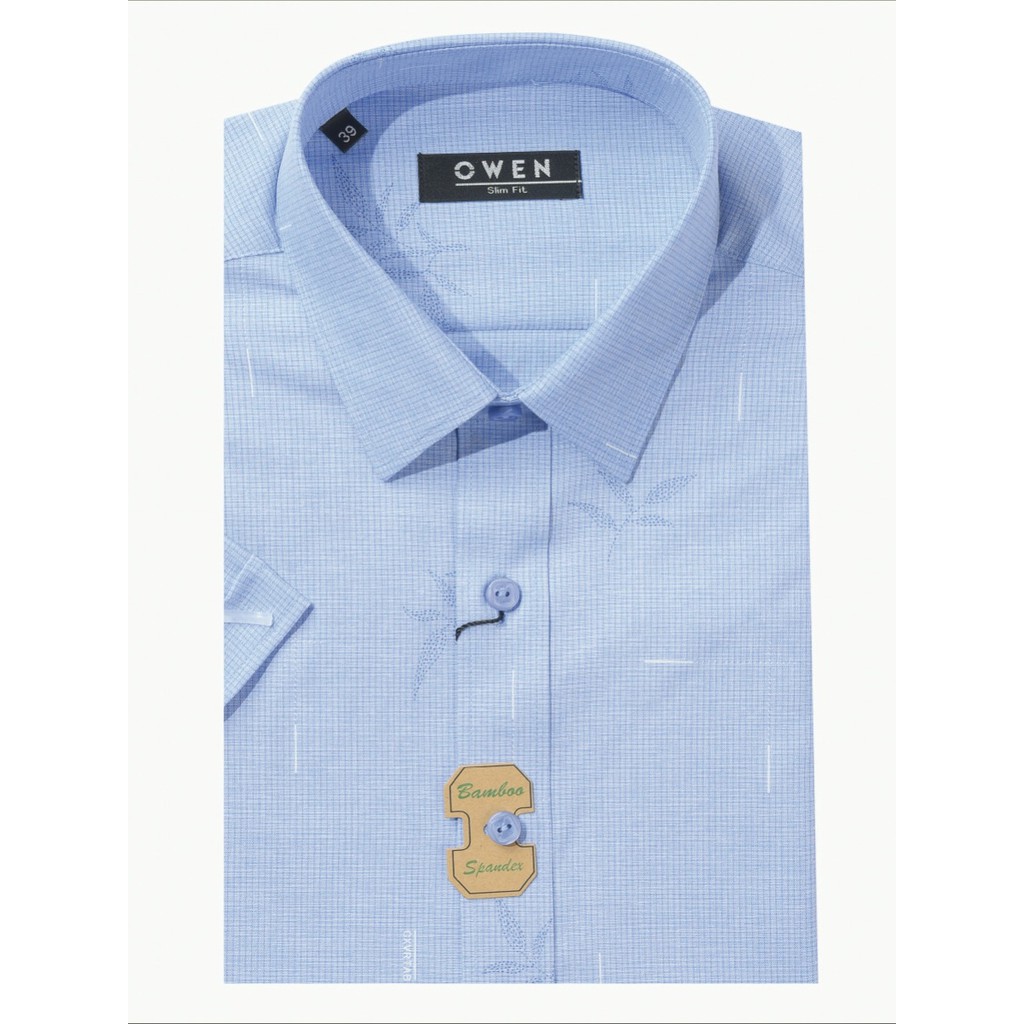 Áo sơ mi owen ngắn tay màu xanh da trời nhạt họa tiết slim fit AS22917N