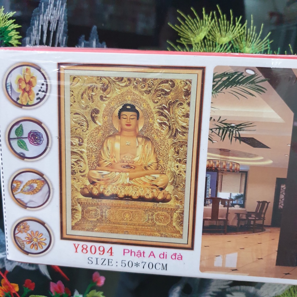 Tranh Đính Đá PHẬT A DI ĐÀ (ĐÁ ABC CAO CẤP). Kích Thước: 70cm x 50cm