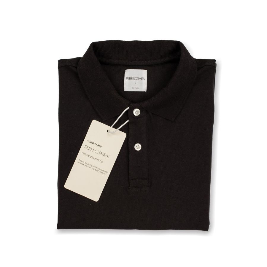 Áo thun Polo nam cao cấp 100% cotton PERFECTMEN vải cá sấu màu đen co giãn 4 chiều thoáng mát xuất xịn sang trọng