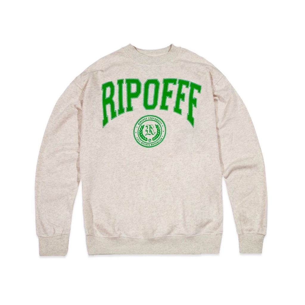 Áo thun Ripofff Uni Sweater tay dài cổ tròn màu kem vải nỉ mềm mịn