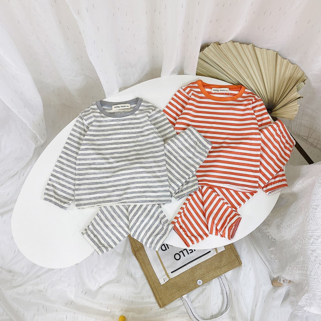 Bộ Cộc Tay Cho Bé Trẻ Em KẺ NGANG tay dài chống muỗi Vải Thun Lạnh minky