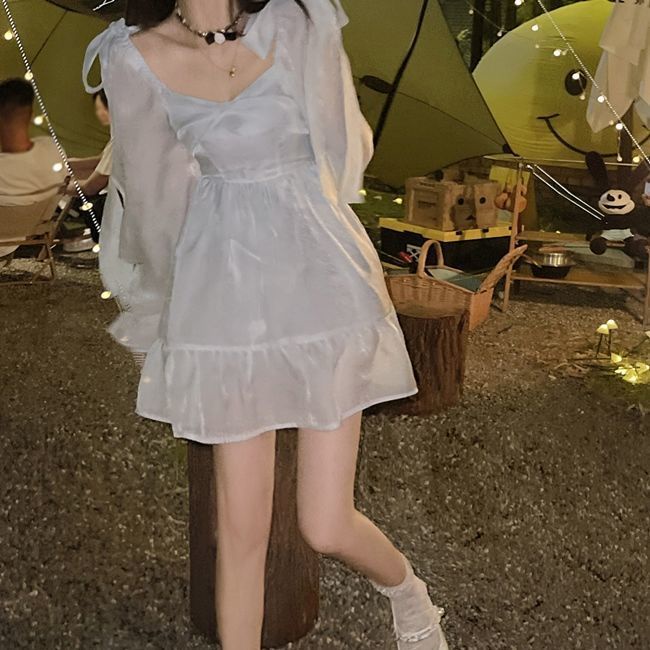 Đầm Tay Phồng Phối Nơ Phong Cách Pháp Thời Trang Mùa Hè Cho Nữ
