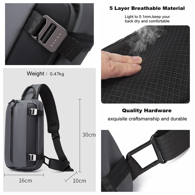 Bange New Sling bag Men's Functional Chest Bag Korean Shoulder Messenger Bag Waterproof  Crossbody Bag