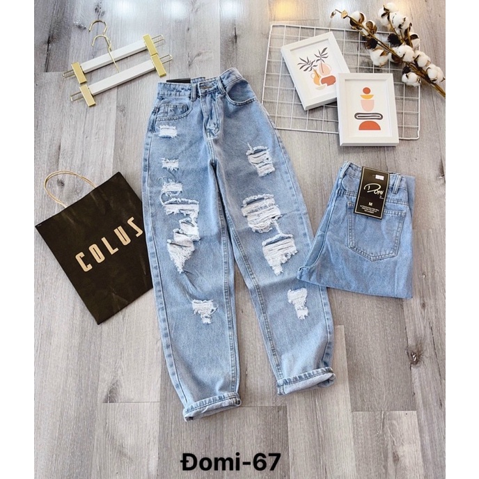 Quần baggy jean nữ rách tua rua lưng cao siêu chất Lê Huy Fashion MS 67