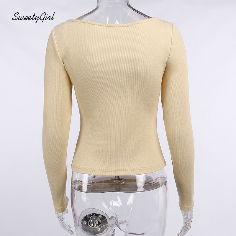 Áo Thun Tay Dài Cổ Chữ V Khoét Sâu Màu Sắc Trơn Quyến Rũ Thời Trang Cho Nữ 2022