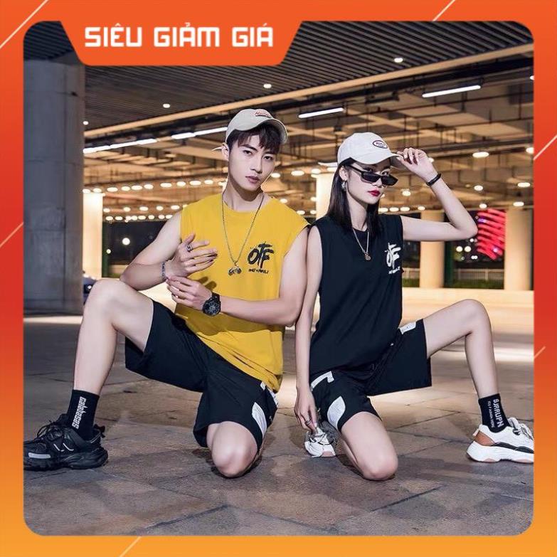 SÉT Thể Thao - Bộ Đồ 3 lỗ Unisex Nam Nữ Mặc Couple in OFF - Form rộng Full Size Chất thấm hút mồ hôi