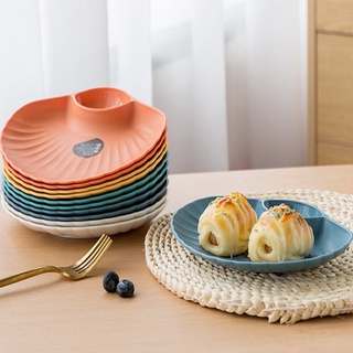 Set 4 Đĩa nhựa đựng thức ăn hình vỏ sò – đĩa nhựa vỏ sò độc lạ đia lúa mạch hình xò có ngăn đựng nước chấm
