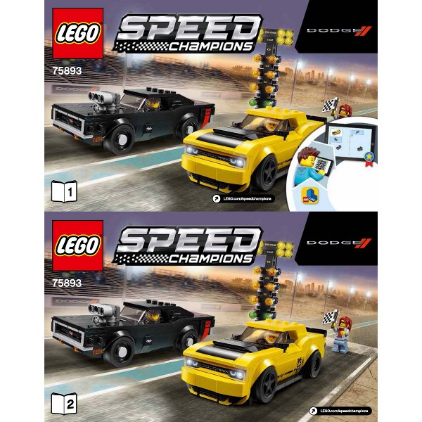 Lego Speed Champions 75893 - Bộ xếp hình Lego Xe đua 2018 Dodge Challenger SRT Demon và 1970 Dodge Charger R/T