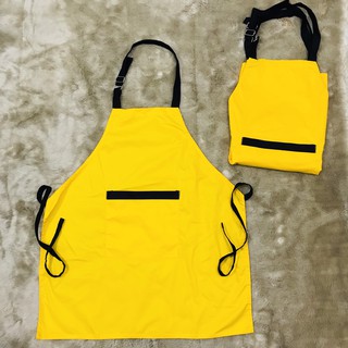 Tạp dề yếm vàng viền đen chất liệu kaki dành cho nam nữ đầu bếp, phụ bếp, pha chế, phục vụ