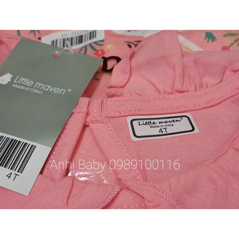 Áo Thun Bé Gái, Áo Cộc Tay Little Maven 100% Chất Cotton Mềm Mát Cho Bé 12-24kg Từ 2-7 Tuổi Hình Thỏ Hồng