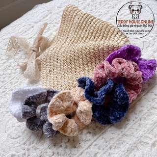 Dây buộc tóc, cột tóc Scrunchies vải len, giảm rụng tóc - Bản to 3.5cm - Phụ kiện đeo tay