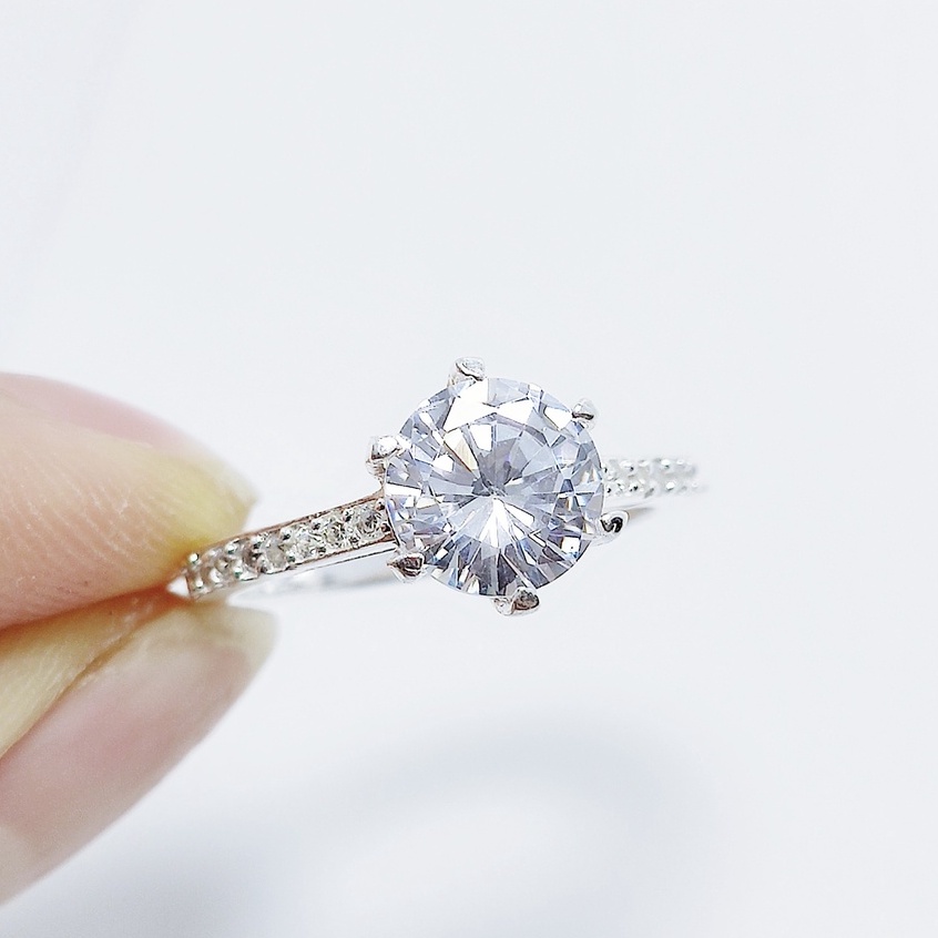 Nhẫn bạc 925 Nhẫn Tiểu Thư sang chảnh nạm kim cương nhân tạo sáng lấp lánh