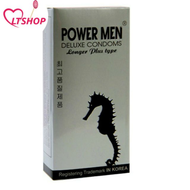 Bao cao su POWER MEN LONGER PLUS gân gai tăng khoái cảm kéo dài thời gian có 9% Benzocain hạn chế xuất tinh sớm 12 bao