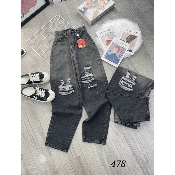 Quần Baggy Bò Loang Khói Trơn Và Rách M100