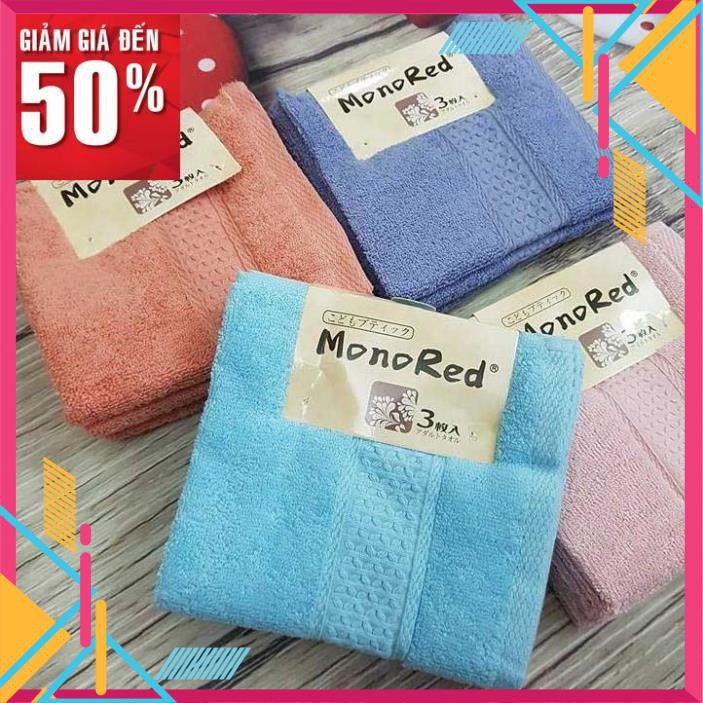 [LOẠI A] COMBO 3 khăn mặt monored nhật cotton siêu mềm mịn cho em bé trẻ con lau rửa cho vuông cao cấp