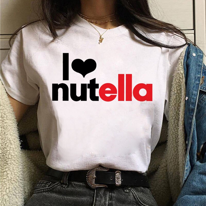Áo Thun Tay Ngắn In Họa Tiết Hoạt Hình I Love Nutella Kawaii Thời Trang Mùa Hè Cho Nữ