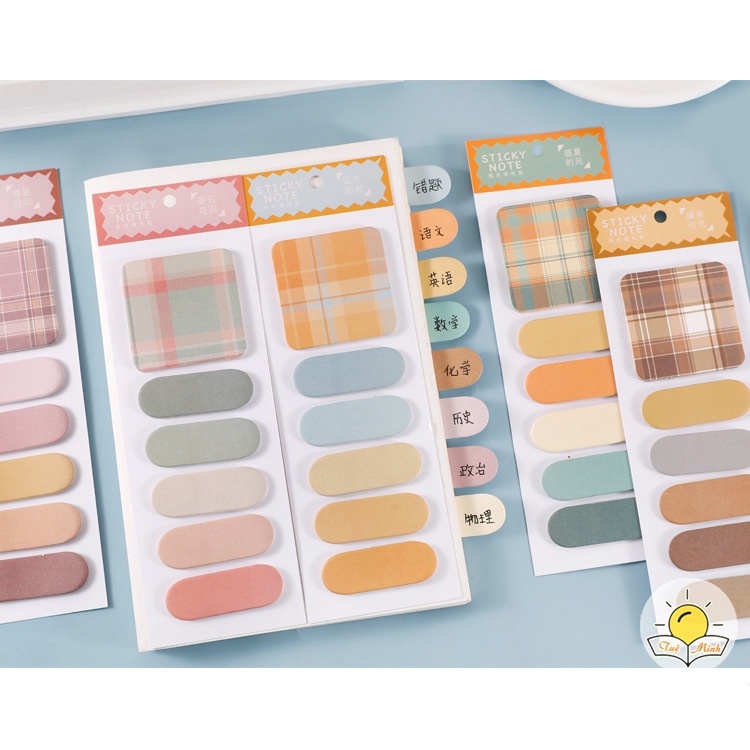 [Mã LIFEB04ALL giảm 10% tối đa 15K đơn 0Đ] Bộ 120 giấy note màu Pastel tập ghi chú caro trang trí sổ tay, planner NO04