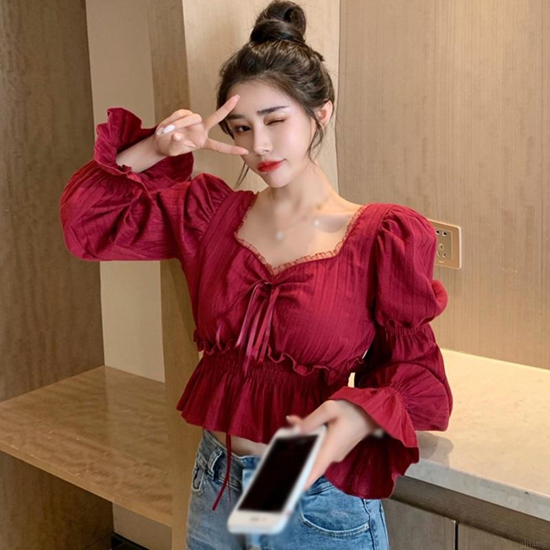 Áo Nữ Tay Dài Phối Ren Thời Trang Quyến Rũ