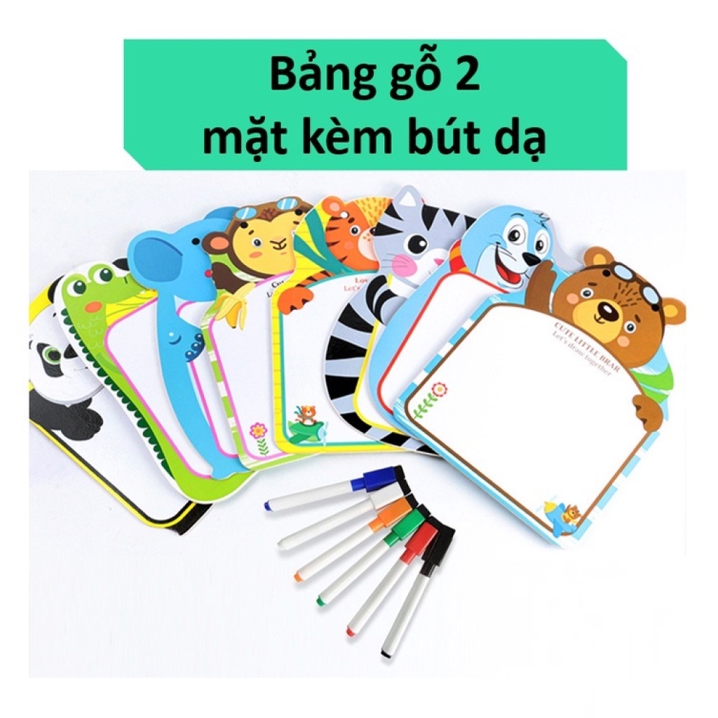 Đồ chơi gỗ bảng gỗ 2 mặt hình con vật cho bé tập tô tập vẽ, dễ tẩy xóa cho bé thỏa sức sáng tạo - đồ chơi thông minh