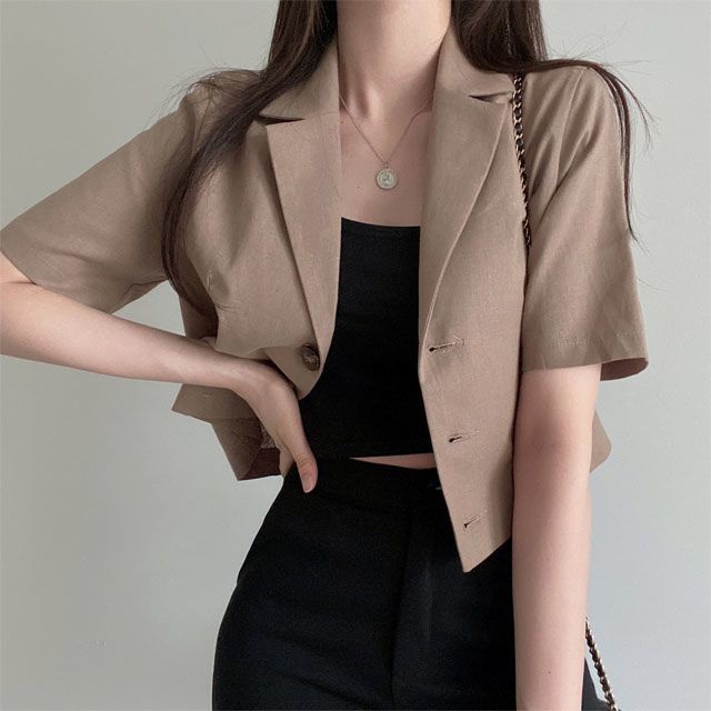 Áo Khoác Blazer Tay Ngắn Dáng Rộng Màu Trơn Thời Trang Mùa Hè Phong Cách Hàn Quốc Mới