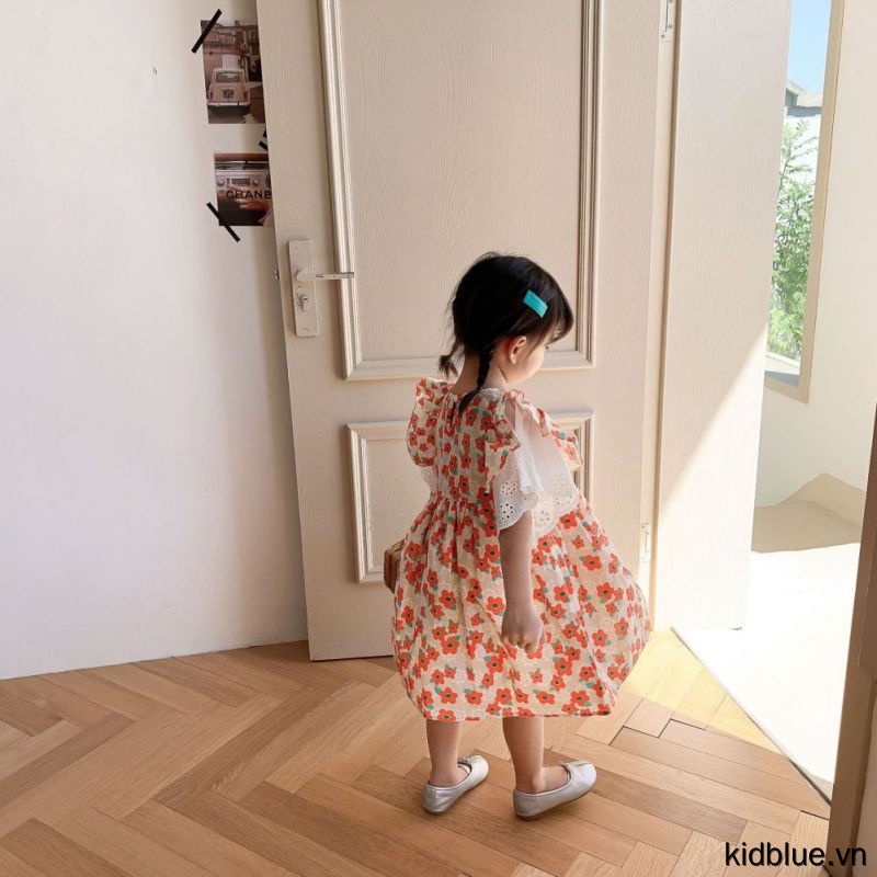 Dress Girls' Print Cuffs Princess Dress Baby Girls Clothes Short-sleeved Sweet Cute Knee-Length Skirt Casual Dress