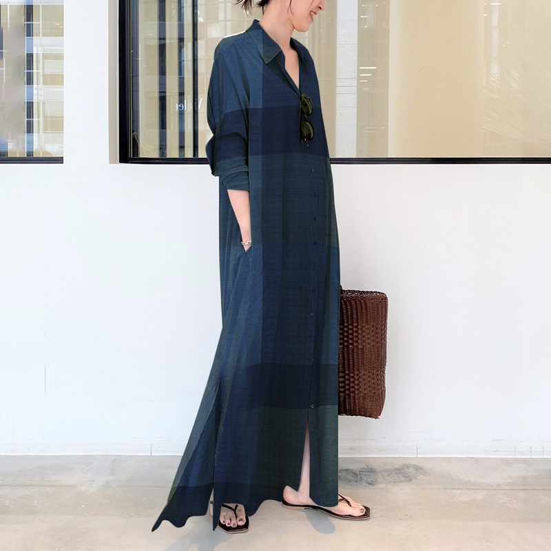 Đầm Zanzea Dáng Dài Hoạ Tiết Caro Dễ Thương Thời Trang Cho Phụ Nữ