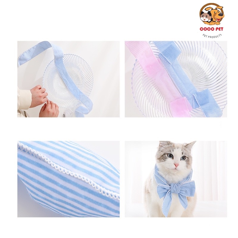 Khăn Quàng Cổ Tự Thắt Nơ Polyester Sọc Cho Thú Cưng, Khăn Băng Mùa Hè Làm Mát Cho Mèo