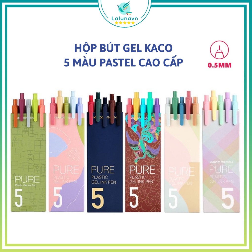 Hộp Bút Kaco 5 Bút Gel Pen 5 Màu Cao Cấp viết sổ mịn tay chữ lên cực đẹp rõ nét - A59