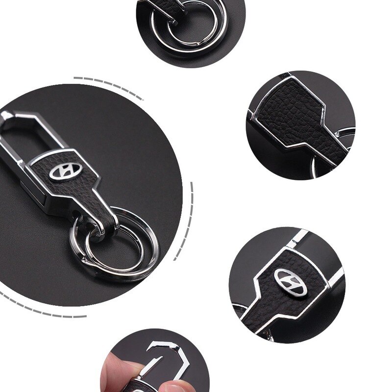 Móc khóa da kim loại có dán logo xe hơi dành cho HYUNDAI I10 KONA GETZ ACCENT ELANTRA SONATA TUCSON