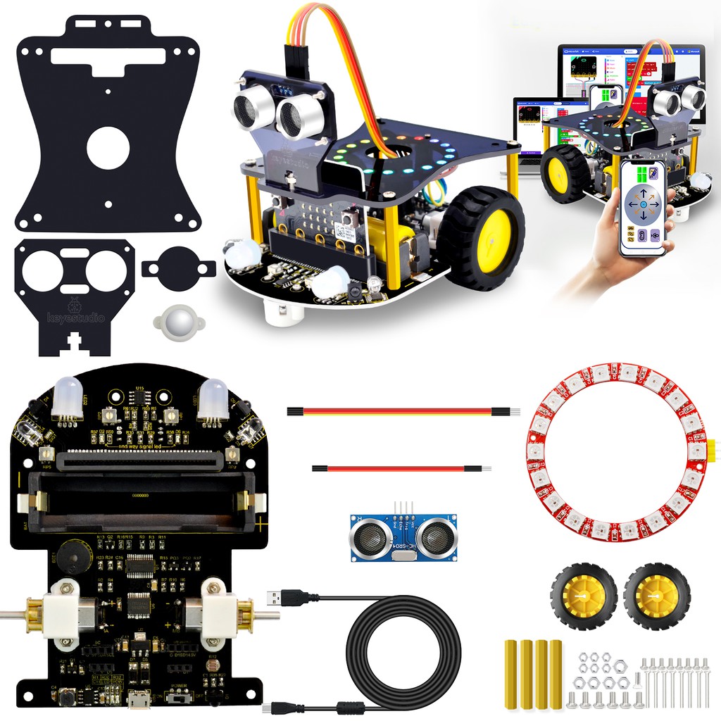 Đồ chơi STEM Xe tự hành Mini Smart Car Học lập trình dùng Microbit