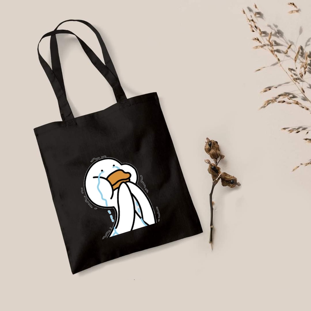 Túi tote màu đen đi học giá rẽ vải canvas chú vịt  phong cách hàn quốc có khóa kéo
