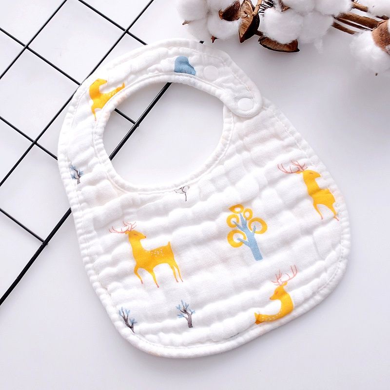 Yếm đeo cổ vuông chữ U ăn dặm bột thấm dãi giữ ấm có cúc bấm vai 2 nấc cúc bấm vải xô 8 lớp thấm hút tốt cho bé