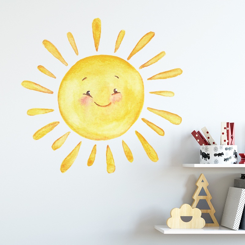 Sticker dán tường họa tiết mặt trời hoạt hình dễ thương bắt mắt