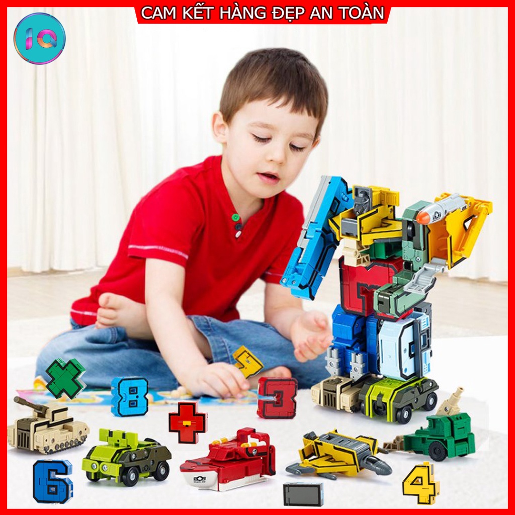 Đồ chơi giáo dục CHỮ VÀ SỐ BIẾN HÌNH ROBOT, Mô hình xe tăng, máy bay, tàu chiến, khủng long, giúp bé vừa học vừa chơi