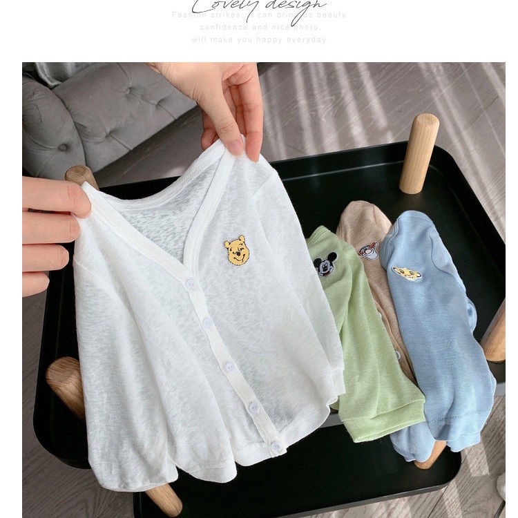Áo khoác sơ mi Cotton mỏng chống nắng thêu họa tiết hoạt hình dễ thương cho bé