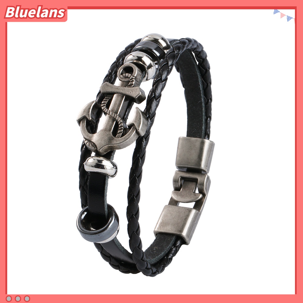 Vòng đeo tay giả da đính trang trí hình mỏ neo độc đáo cá tính cho nam