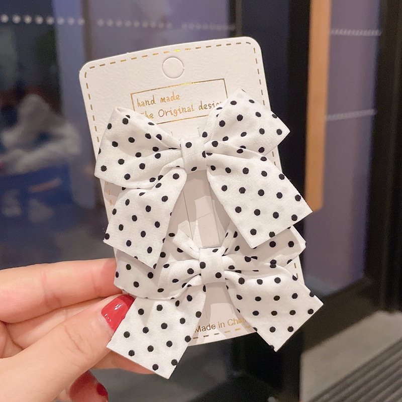 Cặp kẹp tóc thiết kế nơ họa tiết chấm bi phong cách Hàn Quốc xinh xắn dành cho nữ