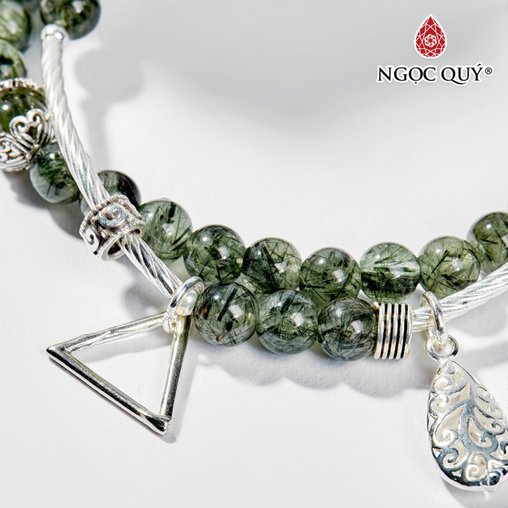 Vòng tay 2 lines TA tóc xanh charm hoa hạt 5mm - Ngọc Quý