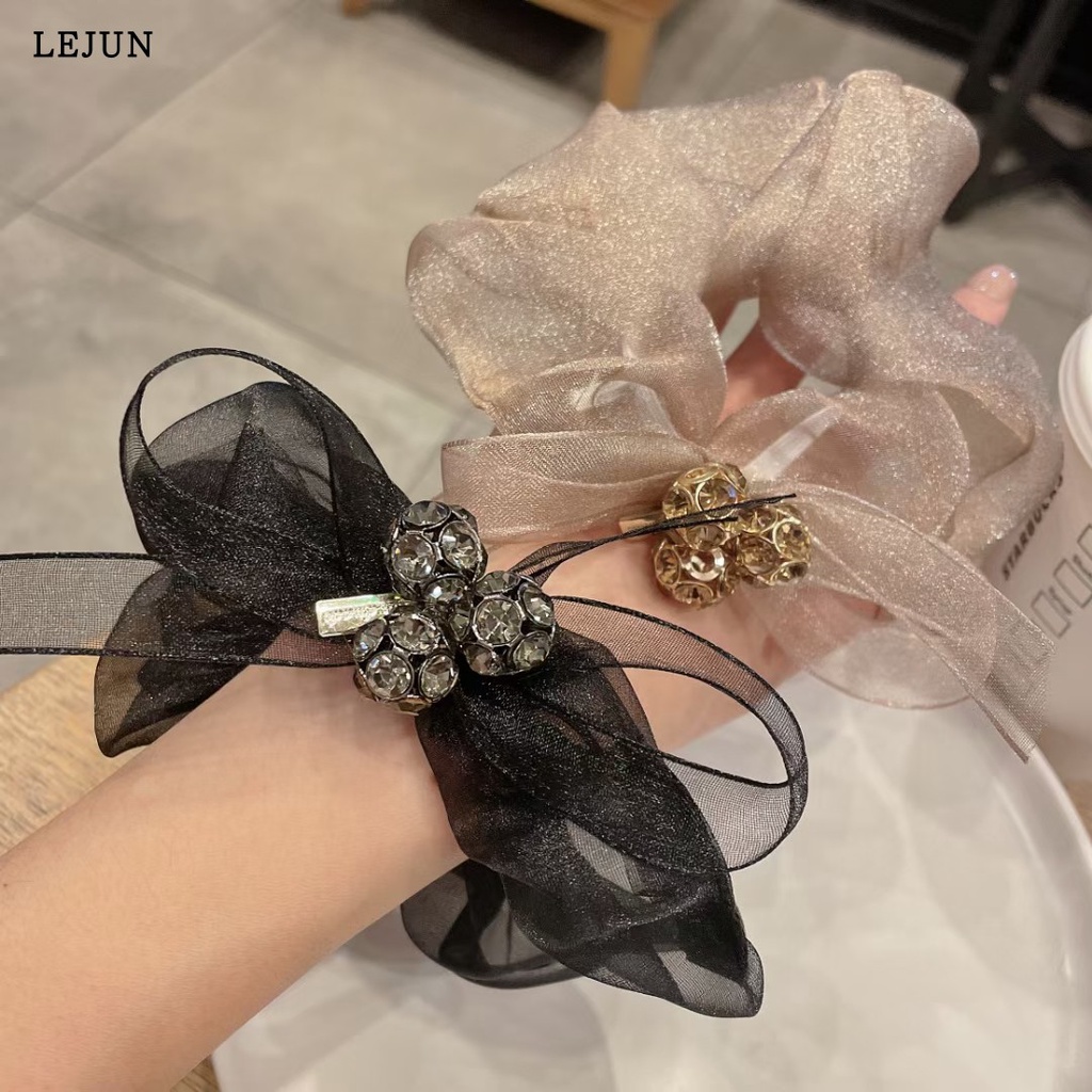 Dây Buộc Tóc Cao Su Co Giãn Phối Nơ Đính Đá Phong Cách Hàn Quốc Cho Nữ