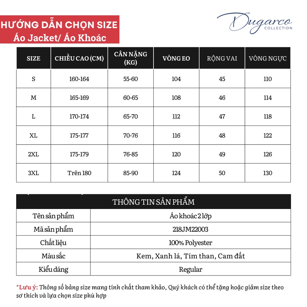 Áo khoác jacket nam DUGARCO hai lớp dù cao cấp cản gió, giữ nhiệt 218JM22003