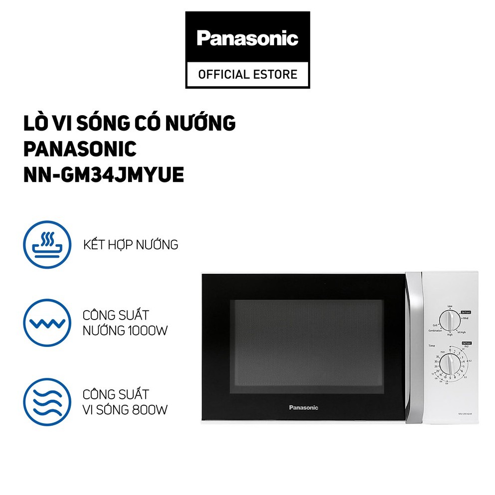 [Mã ELBAU10 giảm 10% đơn 500K] Lò vi sóng có nướng Panasonic NN-GM34JMYUE - Bảo Hành 12 Tháng - Hàng Chính Hãng