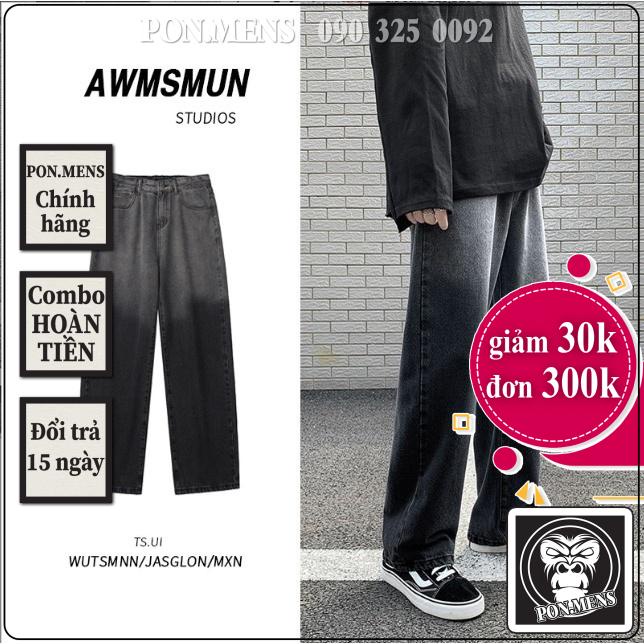 Quần jean ống rộng nam nữ unisex màu đen wash xám đẹp mới hà nội hcm 181 Pon.mens