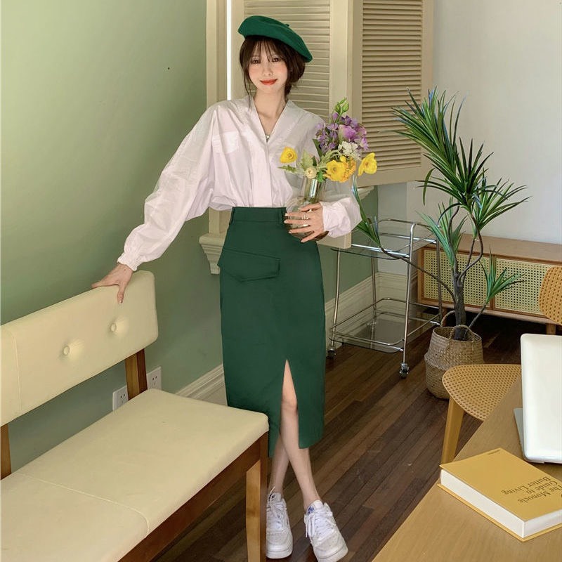 [CÓ SẴN] Set sơmi trắng váy xanh
