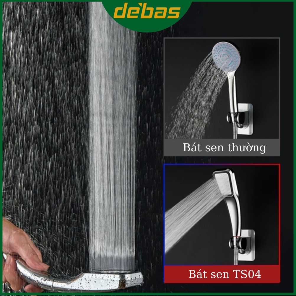 Vòi sen tắm tăng áp nóng lạnh bát tay sen tắm cao cấp dây sen inox và cài sen dán Debas TS04
